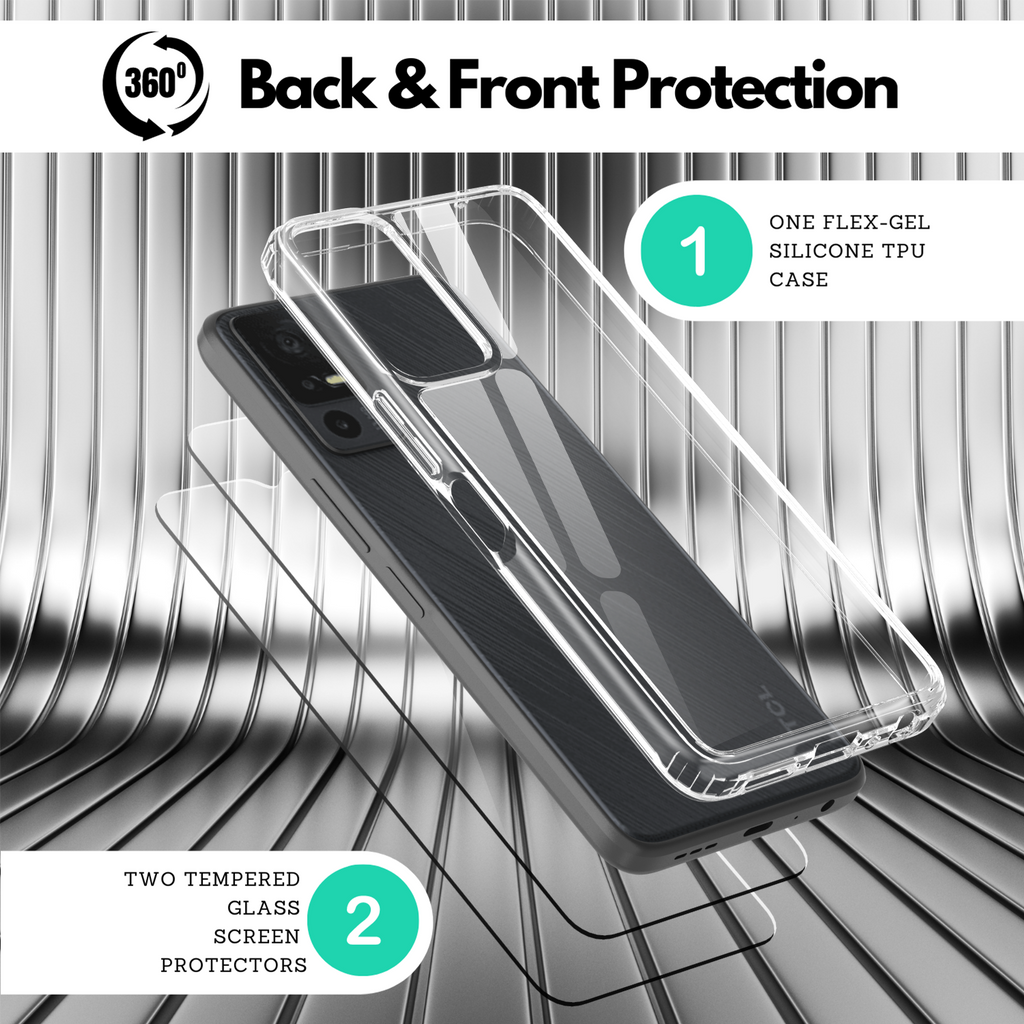 For TCL 40 SE Case, Clear Gel Phone Cover & Glass Screen Protector