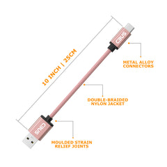 10-inch Short Length USB-C 3.2 Gen 1 to USB-A 3.0 Cable (Pink Rose Gold)