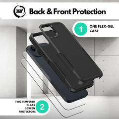 Grip Case + 2 Glass Screen Protectors for iPhone 14 Plus (Black)