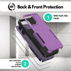 Grip Case + 2 Glass Screen Protectors for iPhone 14 Pro Max (Purple)