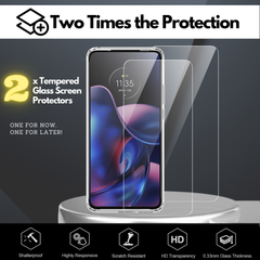 Clear Flex-Gel Case + 2x Glass Screen Protector for Motorola Edge 2022 (XT2205)